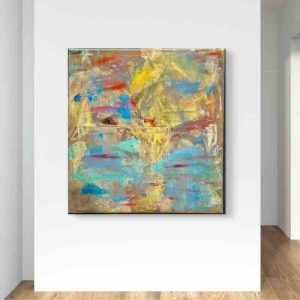 Golden Silence abstract painting 70x70 cm oil and acrylic on canvas by Vicky Sgourelli