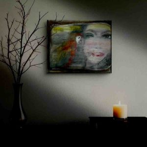 Το Κορίτσι στο Τρένο – Μικτή τεχνική σε καμβά 29 × 24 εκ.The Girl on the Train – Mixed Media on Canvas 29 × 24 cm