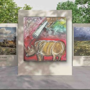 White Rhino soft pastel painting 50 × 50 cm by Vicky Sgourelli